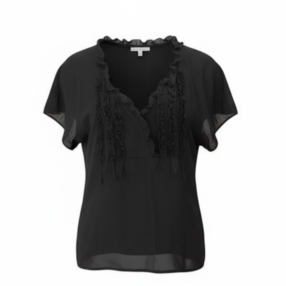 NWT VINTAGE Oscar De La Renta Black Chiffon Ruffle Women's Blouse